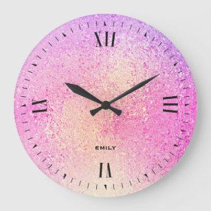 Grande Horloge Ronde Verre Iridescente ombre rose et violet