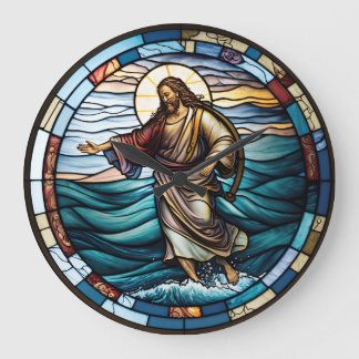 Grande Horloge Ronde Verre tendu Jésus marchant sur l'eau Design Horlog