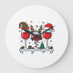 Grande Horloge Ronde Verres à vin rouge de Noël Vecteur de vacances