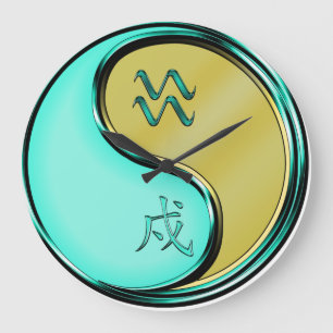 Grande Horloge Ronde Verseau & Chien Métal