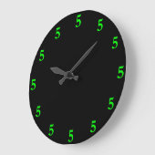 Grande Horloge Ronde Vert Citron Five o'Clock Somewhere sur Noir (Angle)
