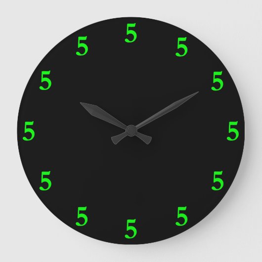 Grande Horloge Ronde Vert Citron Five o'Clock Somewhere sur Noir (Recto)