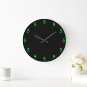 Grande Horloge Ronde Vert Citron Five o'Clock Somewhere sur Noir (Maison)