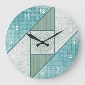 Grande Horloge Ronde Vert et bleu de menthe de motif d'édredon de