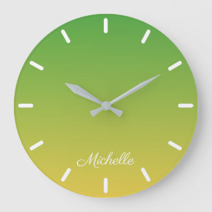 Grande Horloge Ronde Vert et jaune foncé personnalisé