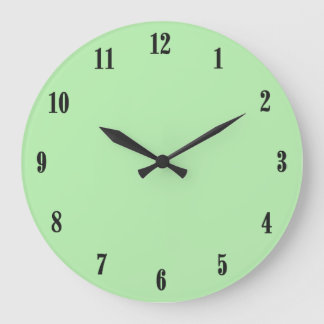 Grande Horloge Ronde Vert menthe uni avec chiffres noirs