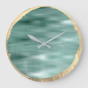Grande Horloge Ronde Vert non parfait de Teal de sépia d'or en métal 