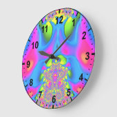 Grande Horloge Ronde Vert rose bleu pastel Fractal ~ (Angle)