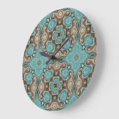 Grande Horloge Ronde Vert Turquoise Brown Hip Bohemian Bali Art Motif (Angle)