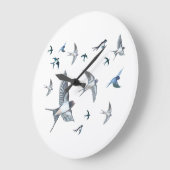 Grande Horloge Ronde Vestige d'oiseaux avageurs volants (Angle)