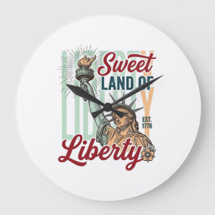 Grande Horloge Ronde Vêtement Patriotique Vintage Douce Terre de Libert