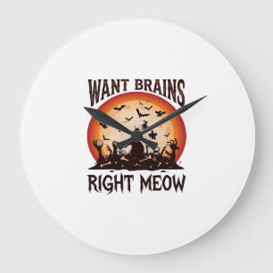 Grande Horloge Ronde Veux cerveaux tout de suite Halloween Chat noir or