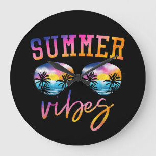 Grande Horloge Ronde Vibes D'Été Lunettes De Soleil Avec Palm Tree Funn