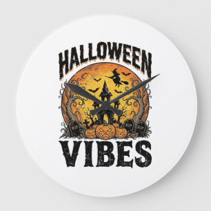 Grande Horloge Ronde Vibes Halloween T-Shirt Vintage Lune Hantée Design