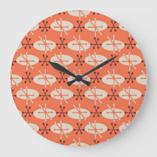 Grande Horloge Ronde Vibes rétro : Motif d'éclatement géométrique