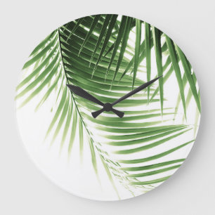 Grande Horloge Ronde Vibes vertes de palmiers Feuilles #9