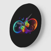 Grande Horloge Ronde Vibrant infinity with rainbow butterfly on black (Angle)