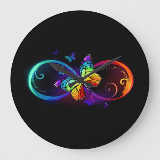 Grande Horloge Ronde Vibrant infinity with rainbow butterfly on black (Recto)