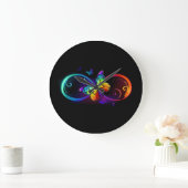 Grande Horloge Ronde Vibrant infinity with rainbow butterfly on black (Maison)