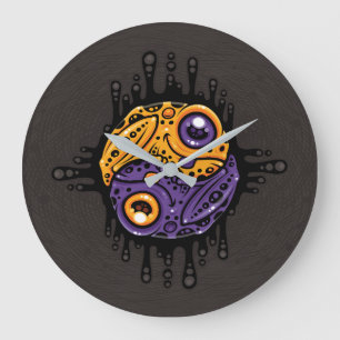 Grande Horloge Ronde Vibrant Poison pourpre et doré grenouille à tarte