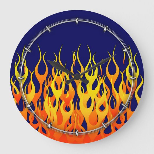 Grande Horloge Ronde Vibrant Racing Flames on Navy Blue (Recto)