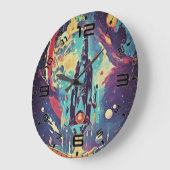 Grande Horloge Ronde Vibrant Retro Starship Wall Clock (Angle)