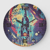 Grande Horloge Ronde Vibrant Retro Starship Wall Clock (Recto)