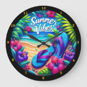 Grande Horloge Ronde Vibrant "Summer Vibes" Mur de plage (Recto)