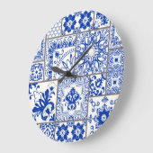 Grande Horloge Ronde Victorian Majolica : Patchwork Tile Motif. (Angle)