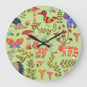 Grande Horloge Ronde Vie forestière : Illustration vintage de la flore