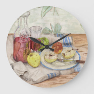 Grande Horloge Ronde Vie morte de la peinture de fruits et de vin