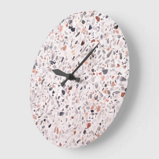 Grande Horloge Ronde Vieille texture terrazzo, motif d'hamper. (Angle)