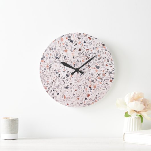 Grande Horloge Ronde Vieille texture terrazzo, motif d'hamper. (Maison)