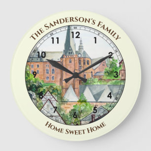 Grande Horloge Ronde Vieille ville de Marburg Allemagne Peinture de pay
