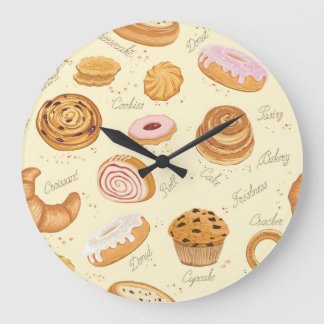 Grande Horloge Ronde Viennoiseries Assorties : Motif sans Seamless Savo