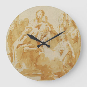 Grande Horloge Ronde Vierge et enfant adoré par les évêques, les moines