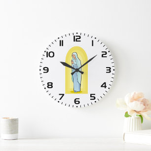 Grande Horloge Ronde Vierge Marie catholique religieuse élégante