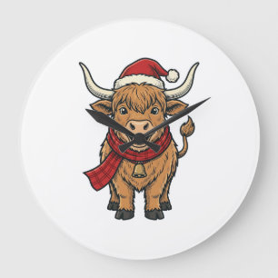 Grande Horloge Ronde Vieux chapeau de Père Noël de vache des Highlands