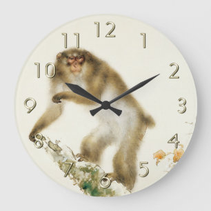 Grande Horloge Ronde Vieux singe avec cerise en automne