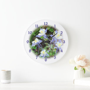 Grande Horloge Ronde Vignette du Colorado Columbine bleu