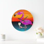 Grande Horloge Ronde Vin buvant Flamant rose rose personnalisé (Maison)