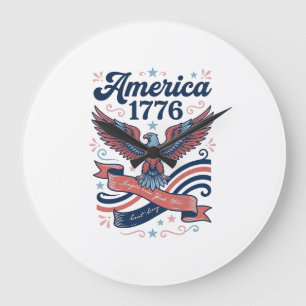 Grande Horloge Ronde Vintage Amérique 1776 Aigle Conception de T-shirt