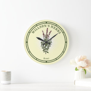 Grande Horloge Ronde Vintage Basil Herb Botanique Art Carrelage en céra