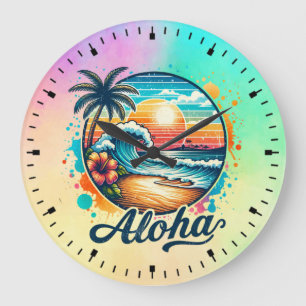 Grande Horloge Ronde Vintage Beach Aloha Sublimation-94953