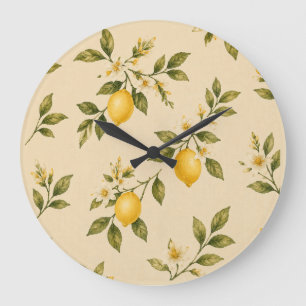 Grande Horloge Ronde Vintage Botanical Lemon Blossom Wall Clock