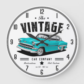Grande Horloge Ronde Vintage Car Company Bel Air en bleu