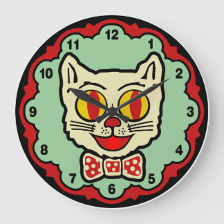 Grande Horloge Ronde Vintage Cat Design Wall Clock
