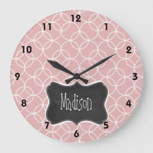 Grande Horloge Ronde Vintage Chalkboard look on Mauve Circles