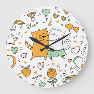 Grande Horloge Ronde Vintage chat couple : icônes sans soudure.