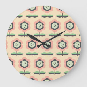 Grande Horloge Ronde Vintage classique : Floral Design sans joint